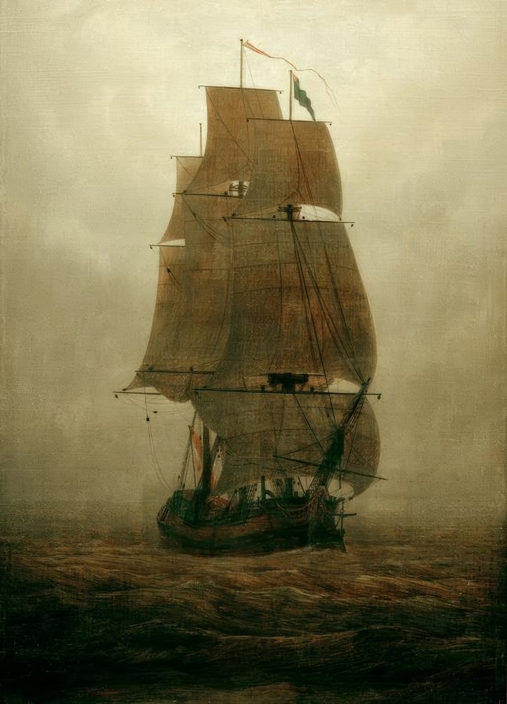Sailing ship in the fog ビーズ刺繍の絵です Sailing Ship in the Fog by Caspar David Friedrich